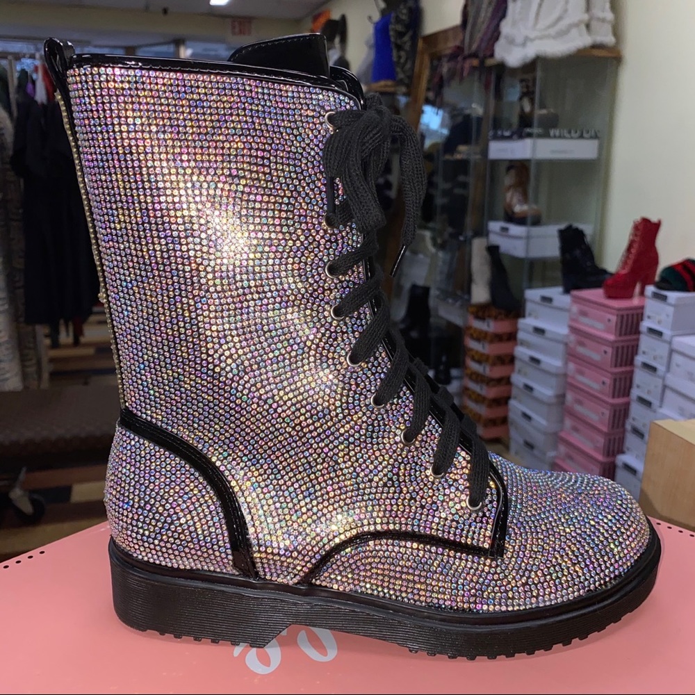 Rhinestone Combat Boots